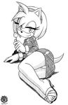  2016 amy_rose animal_ears artist_name bad_id bad_tumblr_id bracelet candy dated dress eyelashes food full_body furry greyscale hairband high_heels highres jewelry lollipop looking_at_viewer lying monochrome on_side panties pantyshot revtilian sandals simple_background sketch smile solo sonic_the_hedgehog tail tight_dress underwear watermark 