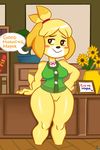  animal_crossing anthro bedroom_eyes bell blonde_hair book breasts brown_eyes canine clothing dog drunkengeneral flower fur hair half-closed_eyes inside invalid_tag mammal nintendo office plant pussy seductive shiny thick_thighs vest video_games voluptuous yellow_fur 