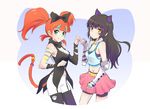  2girls black_hair blake_belladonna cat_ears cat_girl cat_tail cosplay costume_switch iesupa long_hair multicolored_hair multiple_girls neon_katt pixiv_manga_sample rwby smile twintails 