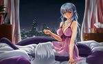  bare_shoulders bed bed_sheet breasts city cleavage cotton_swab highres lamia large_breasts lingerie long_hair looking_at_viewer midnight_(banyex) mimikaki monster_girl monster_girl_encyclopedia negligee night night_sky on_bed original pillow pointy_ears see-through sitting sky smile solo tail underwear window yellow_eyes 
