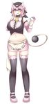  animal_ears bad_anatomy bell bell_collar black_legwear blue_eyes bottle collar cow_horns full_body gen_2_pokemon holding holding_bottle horns licking_lips looking_at_viewer midriff milk_bottle miltank navel personification pink_footwear pink_hair pokemon shikkoku_neko shoes solo standing tail tongue tongue_out white_background 