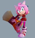  amy_rose anthro baitong9194 black_nose clothing female footwear gloves green_eyes hair hammer headband hedgehog legwear mammal open_mouth pink_hair short_hair signature simple_background solo sonic_(series) sonic_boom tools 