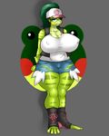  amphibian big_breasts big_butt breasts bubble_butt bullfrog butt clothing cosplay curvaceous female frog hat huge_breasts huge_butt looking_at_viewer lurkingtyger nintendo pok&eacute;mon shirt shorts shy tank_top thick_thighs torri_biggs video_games voluptuous wide_hips 