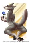  2016 alma_aurora anthro anus breasts butt canine female flower green_eyes looking_at_viewer looking_back mammal nipples nude paws plant pussy raised_tail rear_view side_boob wolf 