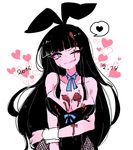  2016 ;q aano_(10bit) animal_ears bad_id bad_pixiv_id black_hair blue_eyes breasts bunny_ears bunnysuit chocolate chocolate_heart chocolate_on_breasts chocolate_on_face cleavage fishnet_pantyhose fishnets food food_on_face heart hime_cut large_breasts long_hair naishi-chan one_eye_closed original pantyhose simple_background smile solo spoken_heart tongue tongue_out valentine white_background wrist_cuffs 