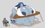  anon big_breasts big_butt blue_hair blue_skin breasts butt desk female hair huge_breasts huge_butt hyper hyper_breasts hyper_butt kazecat larger_female male mammal obese overweight rhinoceros size_difference 