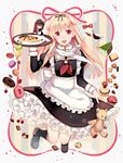  alternate_costume apron blonde_hair blue_eyes braid brown_eyes cake checkerboard_cookie cherry commentary_request cookie doughnut enmaided food fruit jiman kantai_collection long_hair macaron maid multiple_girls omelet poi red_eyes remodel_(kantai_collection) shigure_(kantai_collection) slice_of_cake strawberry stuffed_animal stuffed_toy teddy_bear yuudachi_(kantai_collection) 