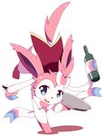  2014 blue_eyes bow canine cape clothing cup eeveelution fangs feral fur galan geo-lite looking_at_viewer male mammal nintendo nude pok&eacute;mon pose ribbons serving_tray simple_background smile solo sylveon video_games waiter white_background white_fur wine_bottle 