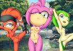  2016 alien amy_rose anthro bbmbbf blue_eyes breasts butt camel_toe clitoris clothing cosmo_the_seedrian dreadlocks echidna erect_nipples female flexible footwear fur gloves green_eyes green_hair hair hands_behind_head hedgehog horny inviting looking_at_viewer mammal mobian_(species) mobius_unleashed monotreme nipples nude one_eye_closed open_mouth orange_fur palcomix pink_fur pink_hair purple_eyes pussy raised_leg river shade_the_echidna shoes short_hair smile sonic_(series) sonic_x standing stretching video_games water wink 