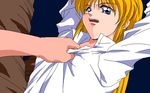  90s animated animated_gif blonde_hair blue_eyes bouncing_breasts breasts imminent_rape nipples tearing_clothes torn_clothes trigger_2 