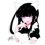  :d aano_(10bit) animal_ears apron bad_id bad_pixiv_id black_hair blue_eyes breasts cat_ears earrings hime_cut jewelry long_hair maid medium_breasts naishi-chan open_mouth original sharp_teeth simple_background smile solo teeth white_background 