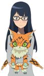  animal bangs blunt_bangs cat claws digimon digimon_adventure_tri. eyebrows eyebrows_visible_through_hair glasses green-framed_eyewear green_eyes holding long_sleeves meicoomon mochizuki_meiko pointy_ears red_eyes shin_(sin0125) simple_background solo sweater tsurime white_background 