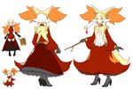  bangs boots delphox earrings fire gloves hat heart high_heel_boots high_heels holding jewelry konna-nani looking_at_viewer multicolored_hair multiple_views orange_eyes personification pokemon sidelocks simple_background skirt smile solo stick tail thigh_boots white_background 