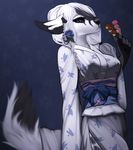  2016 angiewolf anthro canine clothing female food hair japanese_clothing kimono mammal solo 