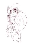 anthro barefoot bottomless clothed clothing dixie_kong donkey_kong_(series) female hair hat jewelry long_hair mammal monkey monochrome musical_instrument nintendo ponytail primate simple_background solo thefuckingdevil toes video_games 