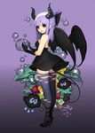  black_dress black_wings copyright_request dress gloves high_heels horns mandrill purple_eyes purple_hair short_hair thighhighs torn_clothes wings 