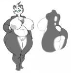  2016 aikega baozi bear big_breasts big_butt black_fur breasts butt chest_tuft female fur green_eyes huge_breasts inverted_nipples looking_at_viewer mammal nipples panda puffy_nipples solo teeth thick_thighs tuft white_fur wide_hips 