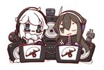  :3 ;d absurdly_long_hair ashigara_(kantai_collection) black_eyes black_hair blue_eyes braid cable chibi commentary_request dj dress enemy_aircraft_(kantai_collection) gauntlets glasses gloves hairband headphones kantai_collection long_hair looking_at_viewer machinery military military_vehicle multiple_girls nuu_(nu-nyu) one_eye_closed open_mouth rensouhou-chan shinkaisei-kan ship single_braid smile speaker supply_depot_hime turret very_long_hair warship watercraft white_dress white_gloves white_hair white_skin 
