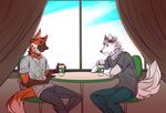  beverage black_fur blue_eyes canine coffee drinking fluffy food fur hypnosis mammal maned_wolf melancholy_(wolf) mind_control navh orange_fur table tanks white_fur wolf 