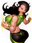  ass black_hair breasts brown_eyes cleavage electricity fumio_(rsqkr) large_breasts laura_matsuda lips long_hair looking_at_viewer looking_back muscle muscular_female solo street_fighter street_fighter_v underboob 
