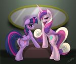  2016 animal_genitalia animal_pussy anus blush cutie_mark duo equine equine_pussy feathered_wings feathers female feral friendship_is_magic fur hair hi_res horn inside looking_at_viewer mammal miniferu multicolored_hair my_little_pony pink_feathers pink_fur princess_cadance_(mlp) purple_eyes purple_feathers purple_fur pussy reflection twilight_sparkle_(mlp) winged_unicorn wings 