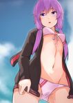  :o animal_hood bikini blush breasts bunny_hood collarbone cowboy_shot from_below front-tie_bikini front-tie_top hood hood_down hoodie long_hair long_sleeves low_twintails navel open_clothes open_hoodie open_mouth purple_bikini purple_eyes purple_hair purple_ribbon ribbon shirosaki_rio small_breasts solo standing stomach swimsuit twintails vocaloid voiceroid yuzuki_yukari 