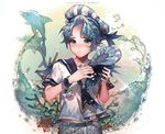  beamed_eighth_notes belt blue_eyes blue_hair blush bubble cookie_run denim dolphin eighth_note kawacy male_focus musical_note paper_boat_sailor peppermint_cookie personification sailor short_sleeves solo underwater 