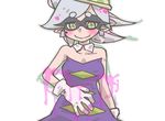  1girl blush detached_collar domino_mask earrings eyebrows gloves green_eyes hat heart hotaru_(splatoon) jewelry looking_at_viewer mask mole mole_under_eye pointy_ears seki_(red_shine) silver_hair simple_background smile solo splatoon_(series) splatoon_1 strapless tentacle_hair tentacles thick_eyebrows white_background white_gloves yellow_eyes 