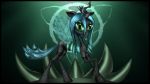  2018 absurd_res changeling clothing digital_media_(artwork) equine eyelashes female footwear friendship_is_magic green_eyes green_hair hair hi_res horn legwear long_hair mammal monster my_little_pony queen_chrysalis_(mlp) simple_background solo warlocke wings 