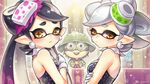  1boy 2girls :d aori_(splatoon) artist_name bangs bare_shoulders black_dress black_hair blush bukichi_(splatoon) candle church detached_collar domino_mask dress eyebrows fang fang_out hand_on_own_arm helmet hotaru_(splatoon) indoors long_hair mask mole mole_under_eye multiple_girls n_kamui open_mouth pocket pointy_ears short_hair silver_hair sleeveless sleeveless_dress smile sparkle splatoon_(series) splatoon_1 stained_glass star star-shaped_pupils swept_bangs symbol-shaped_pupils teeth tentacle_hair thick_eyebrows tooth twintails uniform upper_body very_long_hair wedding window yellow_eyes 