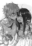  1girl couple dress flower greyscale hetero kitashirakawa_tamako long_hair momose_(oqo) monochrome ooji_mochizou short_hair tamako_market 