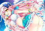  ass blush bow hana_(apple_water) hat ice_cream long_hair navel original pink_hair skirt yellow_eyes 