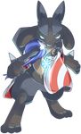  3_fingers 3_toes autobottesla digitigrade jewelry lucario necklace nintendo pok&eacute;mon spikes stars_and_stripes toes united_states_of_america video_games 