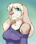  anthro blue_eyes bra canine clothing female fur kittydee long_ears looking_at_viewer mammal simple_background smile solo underwear white_fur 