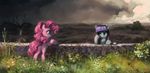 2016 blue_eyes clothing cloud duo earth_pony equine female feral flower friendship_is_magic fur grass grey_fur hair hi_res horse huussii landscape mammal maud_pie_(mlp) my_little_pony nature outside pink_fur pink_hair pinkie_pie_(mlp) plant pony purple_hair sky smile wall 