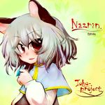  animal_ears bad_id bad_pixiv_id brown_eyes grey_hair inunoko. jewelry looking_at_viewer mouse_ears nazrin parody solo style_parody style_request touhou 