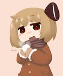  bad_id bad_pixiv_id baozi blonde_hair blush food gloves inunoko. parody red_eyes rumia scarf solo style_parody style_request touhou 