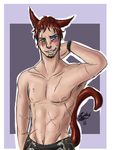  2016 animal_humanoid clothed clothing fur hair happy humanoid minxies_(artist) muscular scar smile smug tagme topless 