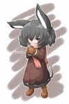  animal_ears bad_id bad_pixiv_id boots coat gloves grey_hair inunoko. mouse_ears mouse_tail nazrin parody red_eyes scarf solo style_parody style_request tail touhou 