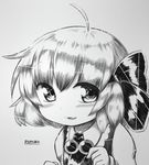  bad_id bad_pixiv_id blush bow hair_bow inunoko. looking_at_viewer monochrome parody rumia solo style_parody style_request touhou 