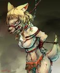  artist_request bdsm blonde_hair bridle collar dog furry gag gagged leash long_hair nekotsuki red_eyes 