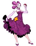  1girl dress elbow_gloves full_body genzoman gloves gym_leader melissa_(pokemon) pokeball pokemon pokemon_(game) pokemon_dppt purple_hair solo 