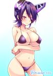  aizawa_chihiro bikini black_hair eyepatch kantai_collection short_hair solo swimsuit tenryuu_(kantai_collection) yellow_eyes 