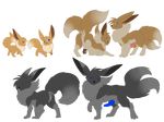  2016 2_tails black_fur black_iris blue_eyes blue_penis blue_sclera darkeeveeon eevee evolution female fur grey_fur knot male male/female multi_tail nintendo pawpads penis pok&eacute;mon presenting purple_sclera pussy socks_marking syntex video_games 