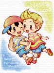  2boys black_hair blonde_hair cap lucas mother_(series) multiple_boys ness nintendo short_hair 