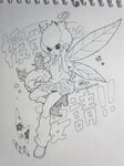  bandai breasts digimon fairy fairy_wings female gradient gradient_background lillymon looking_at_viewer monochorme monochrome photo skirt solo traditional_media vanilla1034 wings 