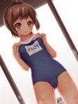  arisu_kazumi blush breasts brown_eyes brown_hair covered_navel covered_nipples highres i-401_(kantai_collection) kantai_collection looking_at_viewer name_tag navel one-piece_swimsuit one-piece_tan ponytail sailor_collar school_swimsuit school_uniform serafuku shiny shiny_skin shirt_lift short_ponytail small_breasts solo steam swimsuit swimsuit_under_clothes tan tanline water wet 