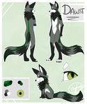  2014 anthro black_fur canine crossed_arms dawst english_text eyes_closed feral fox fur green_eyes grey_fur male mammal model_sheet multiple_poses neck_tuft nude pose simple_background smile solo standing taykoe text tuft 