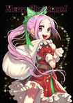  belt bow christmas dress frilled_dress frills gloves hair_bow merry_christmas open_mouth original pink_eyes pink_hair ponytail puffy_short_sleeves puffy_sleeves red_dress sack short_sleeves smile solo sparkle wadani_hitonori white_gloves 
