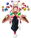  animal_ears bare_shoulders breasts cleavage collar covered_nipples dog_ears dog_tail eyeshadow floating floating_object full_body hip_vent huge_breasts japanese_clothes jewelry makeup orb ring rope shimenawa short_hair silver_hair smile solo space_jin standing tabi tail tokyo_tenma tokyo_tenma:_devil_slave wide_sleeves yatsufusa_(tokyo_tenma) yellow_eyes 
